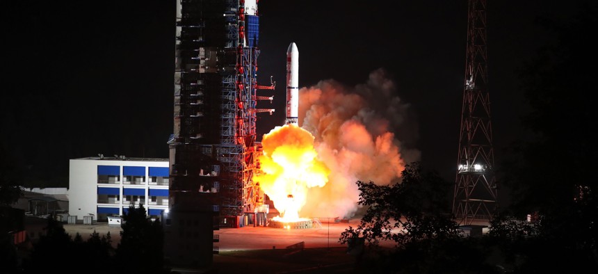 A Long March-2D carrier rocket carrying the satellite Yaogan-39 blasts off from the Xichang Satellite Launch Center in southwest China's Sichuan Province, Oct. 24, 2023.