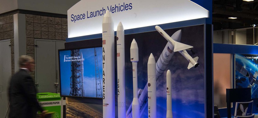 Northrop Grumman models on display at the Satellite2019 conference in Washington, D.C.
