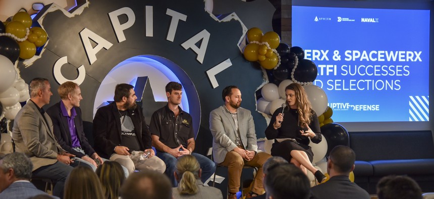 An AFWERX and SPACEWERX panel at Capital Factory House in Austin, Texas, on March 8, 2025.