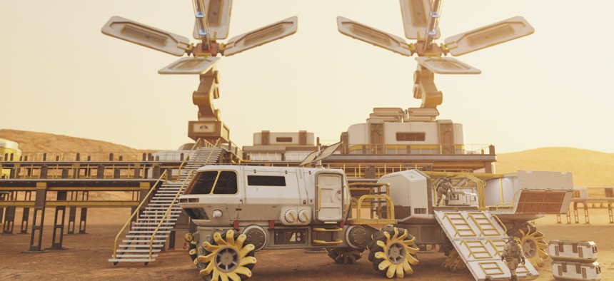 Planetary exploration base on Mars (illustration). 3D printing will be necessary to make such settlements.