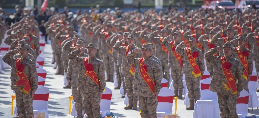 A see-off ceremony for newly-recruited soldiers on March 18, 2025 in Yuncheng, China.
