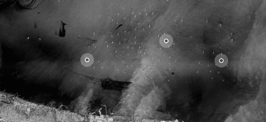 Imagery from ICEYE U.S., a subsidy of a Finnish SAR imagery provider that participates in the Space Force’s TacSRT program, shows vessels with transponders turned off.