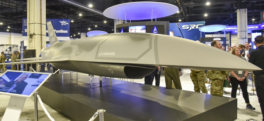 Collaborative Combat Aircraft at the Air Force Research Laboratory booth during the Air, Space and Cyber Conference in National Harbor, Maryland, Sept. 18, 2024.